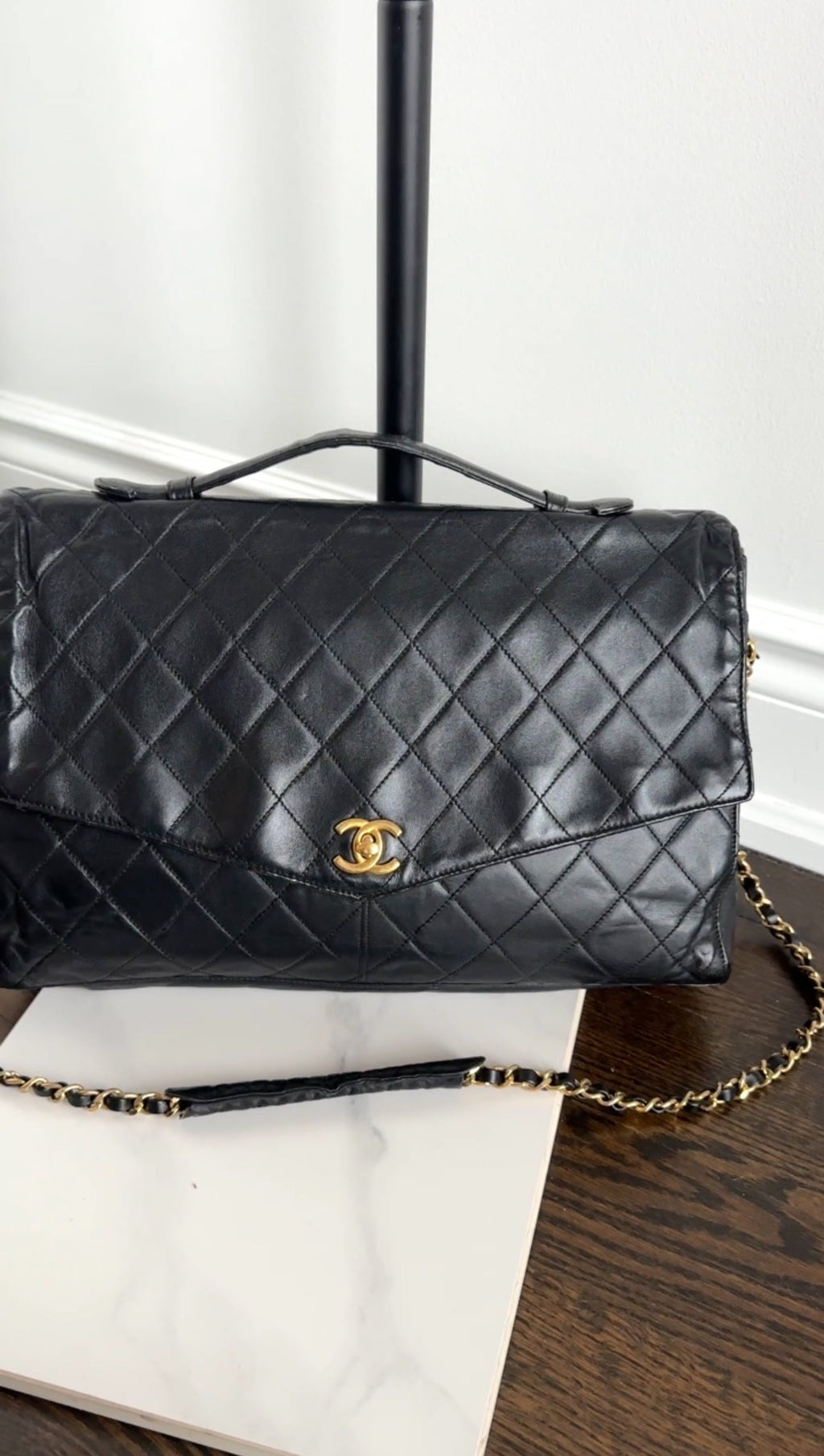 Chanel Black Quilted Leather Vintage Two Way Envelope Flap Chain Bag