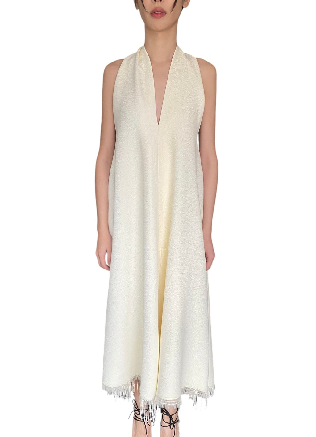 Proenza Schouler Ivory Boucle Crepe Fringe Gown - US 8