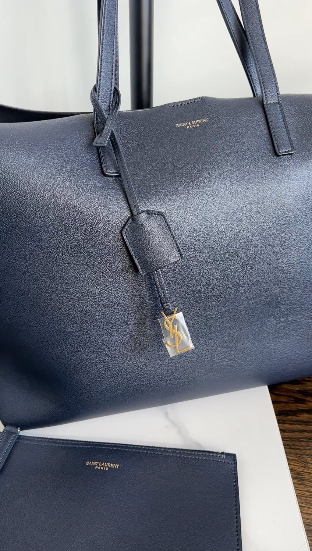 Saint Laurent Midnight Navy East West Shopping Tote Bag