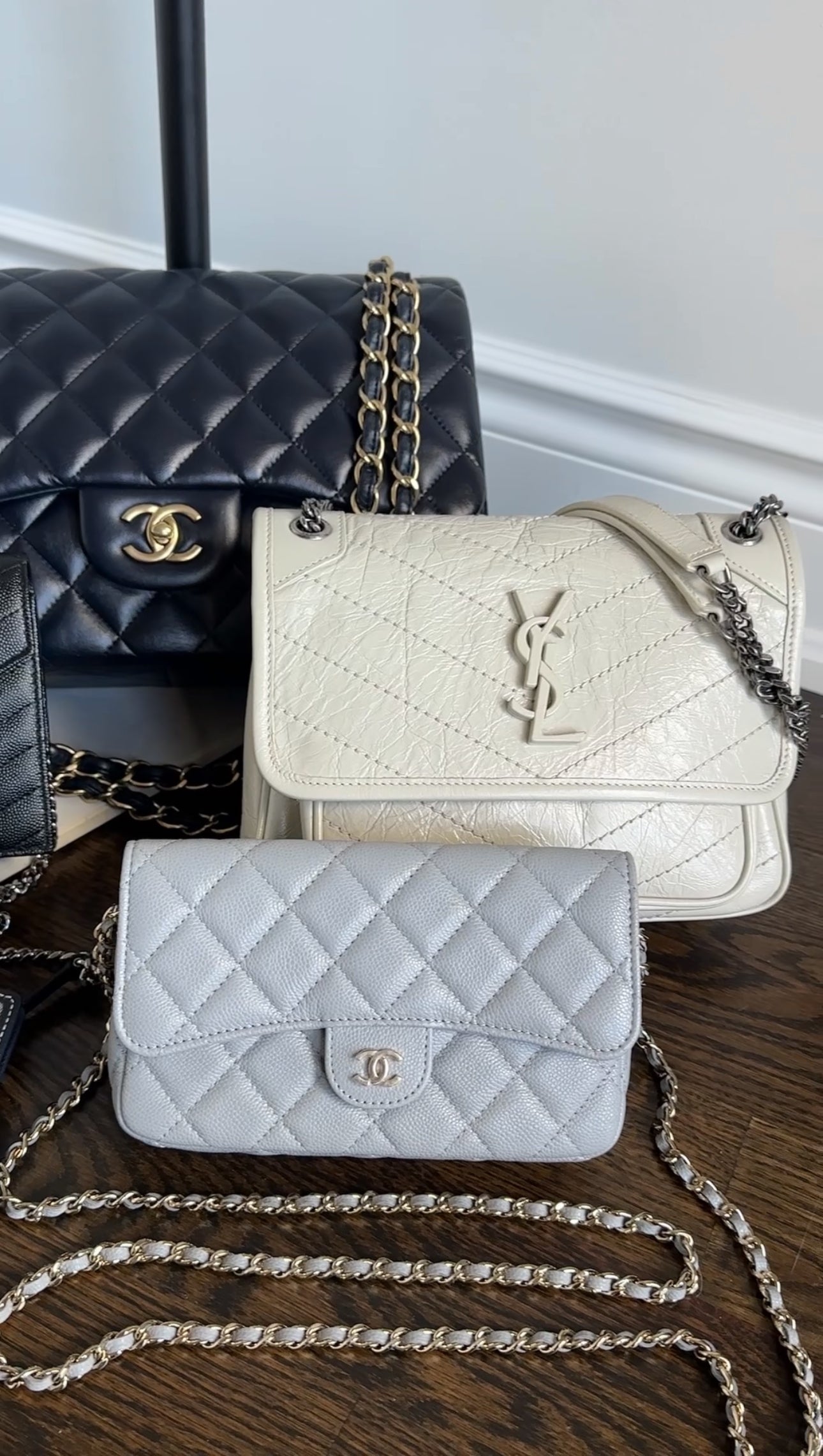 Chanel Blue Grey Caviar Leather Timeless Classic Phone Case Bag