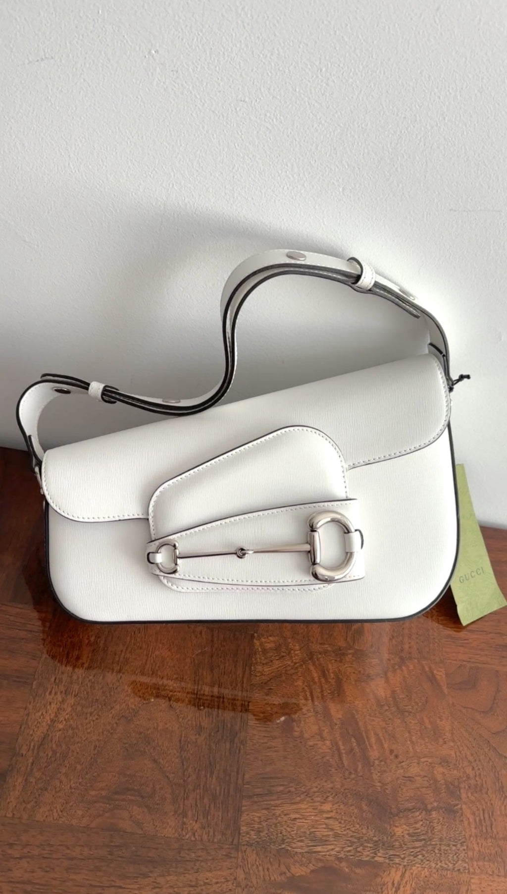 Gucci Horsebit 1955 White Leather Asymmetrical Bag