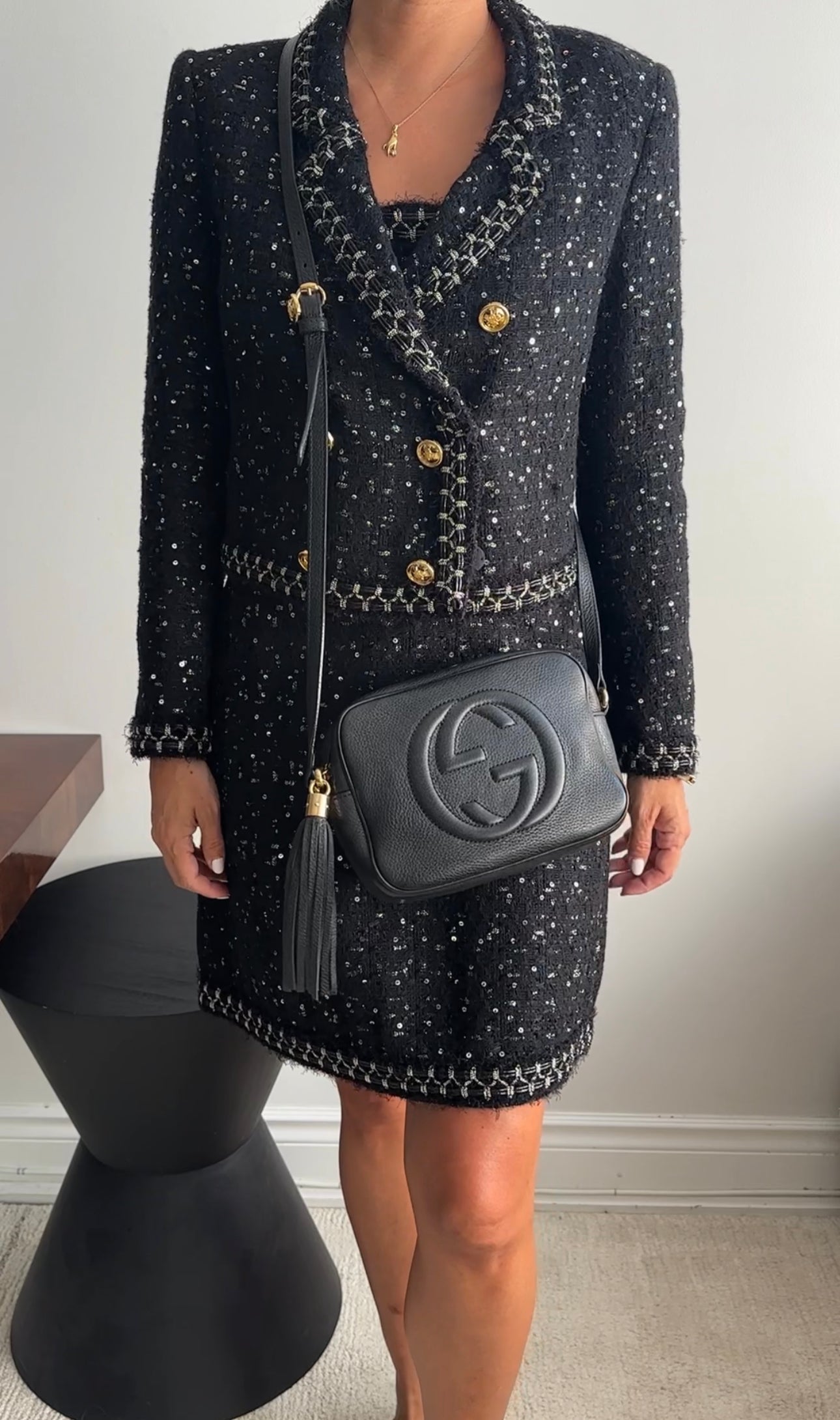 Gucci Black Leather Soho Tassel Crossbody Camera Bag