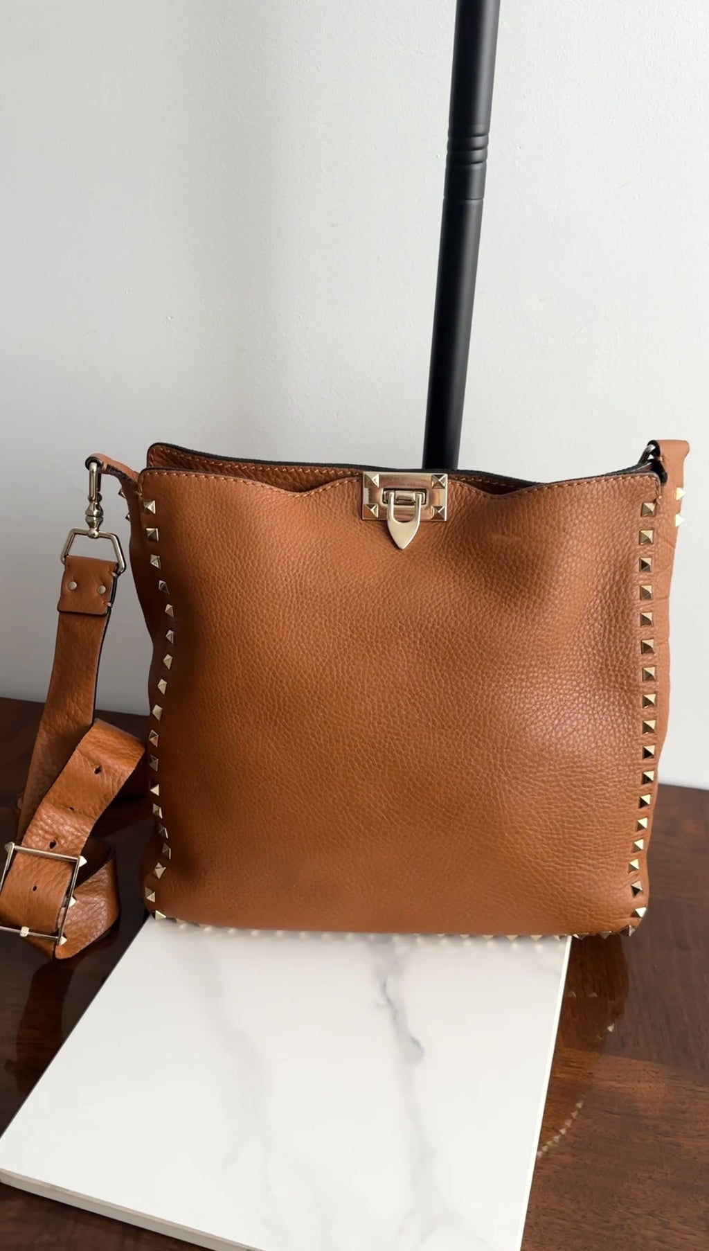Valentino Rockstud Tan Brown Crossbody Messenger Bag