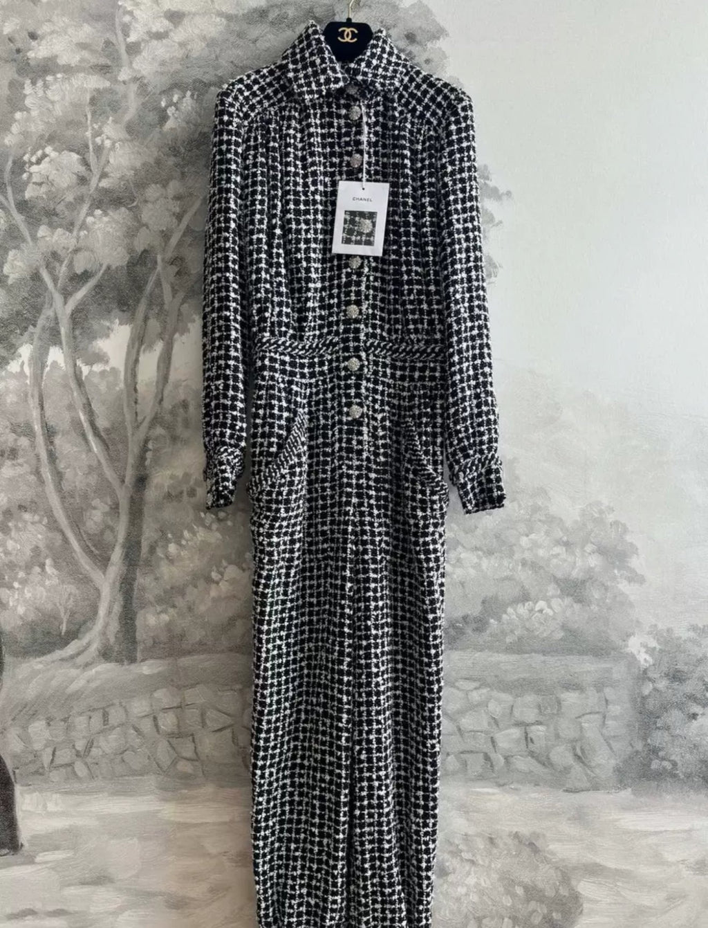 Chanel 23C Black Glittered Tweed Jumpsuit