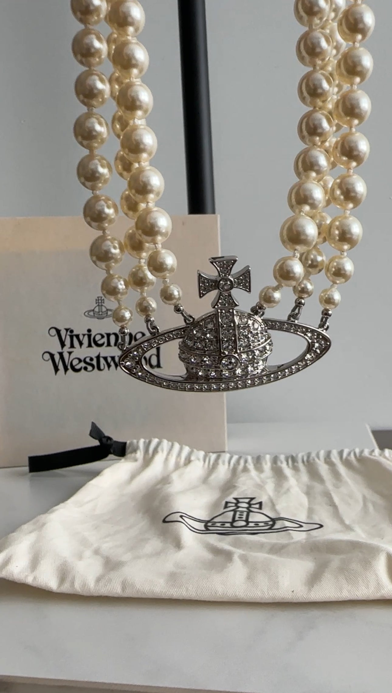 Vivienne Westwood Pearl and Crystal Orb Triple Choker Necklace