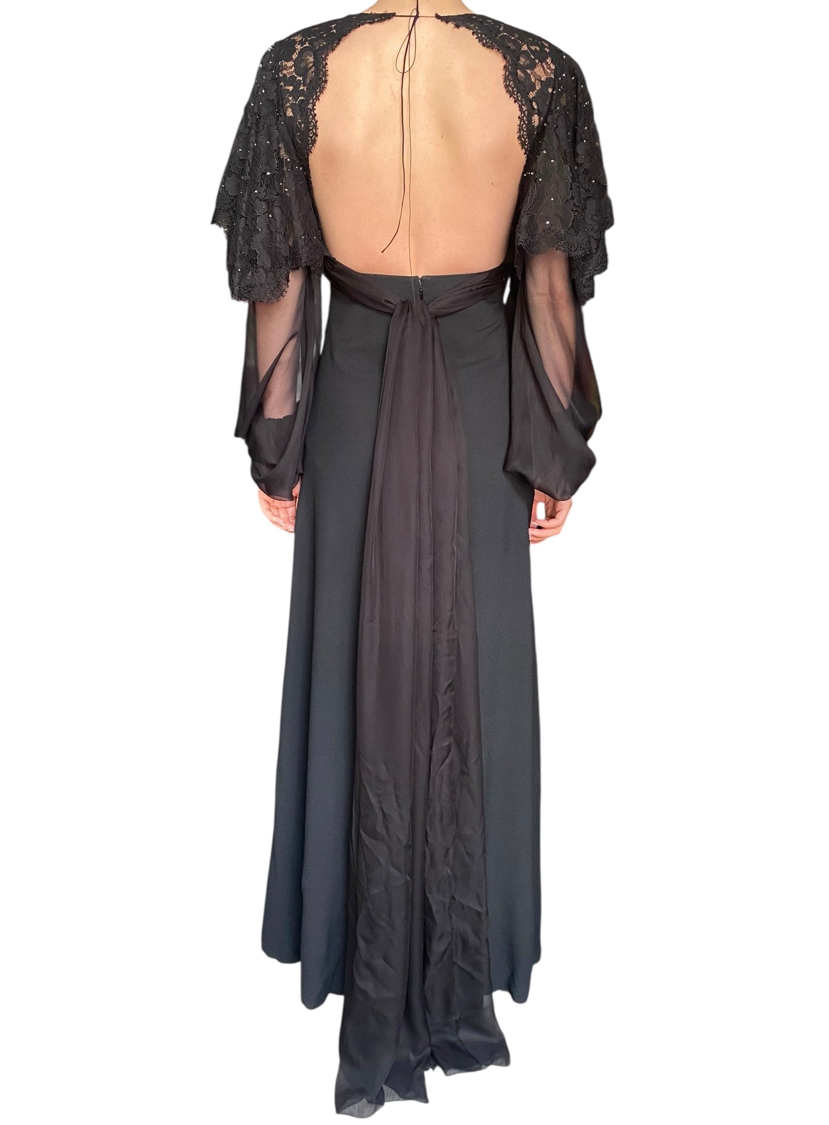 Saint Laurent Black Sequin Lace Evening Gown - FR 34 / US 2