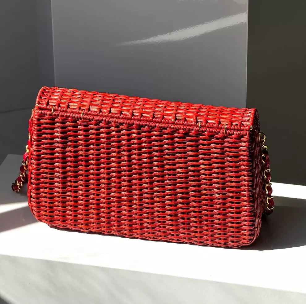 Chanel Vintage 2001 Red Wicker Shoulder Bag