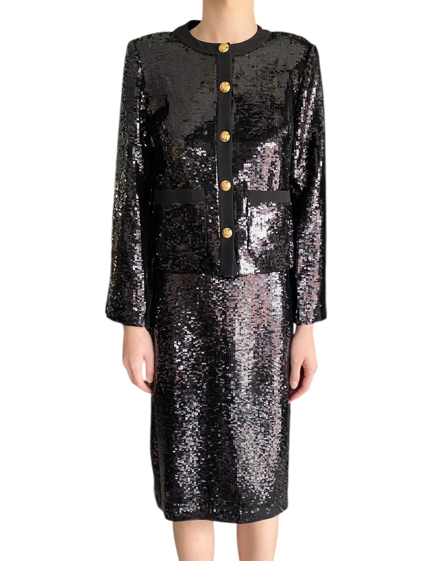 Nili Lotan Black Sequin Midi Skirt - US 6