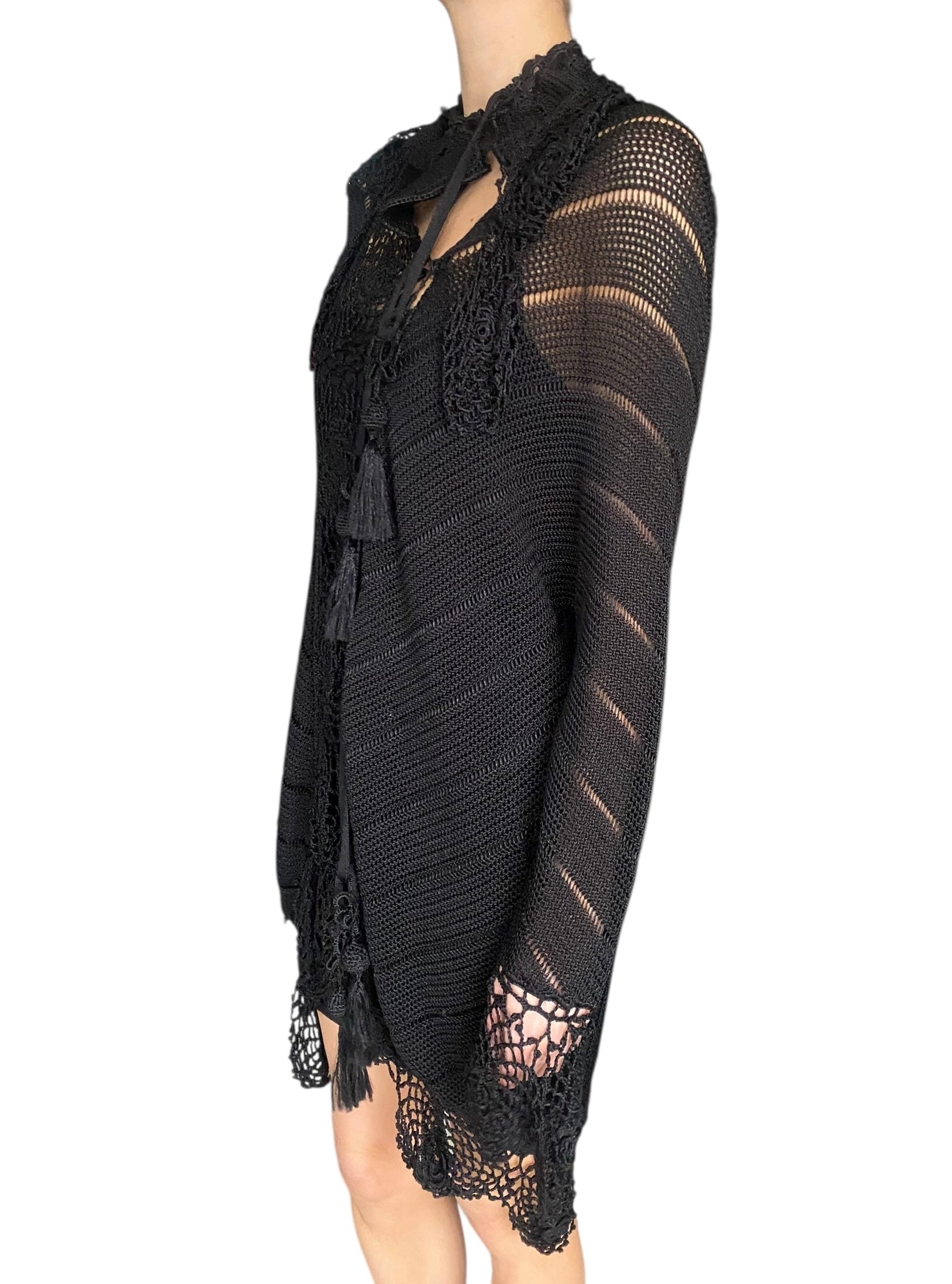 Alexander McQueen Black Floral Crochet Coverup Dress / igan - US 4