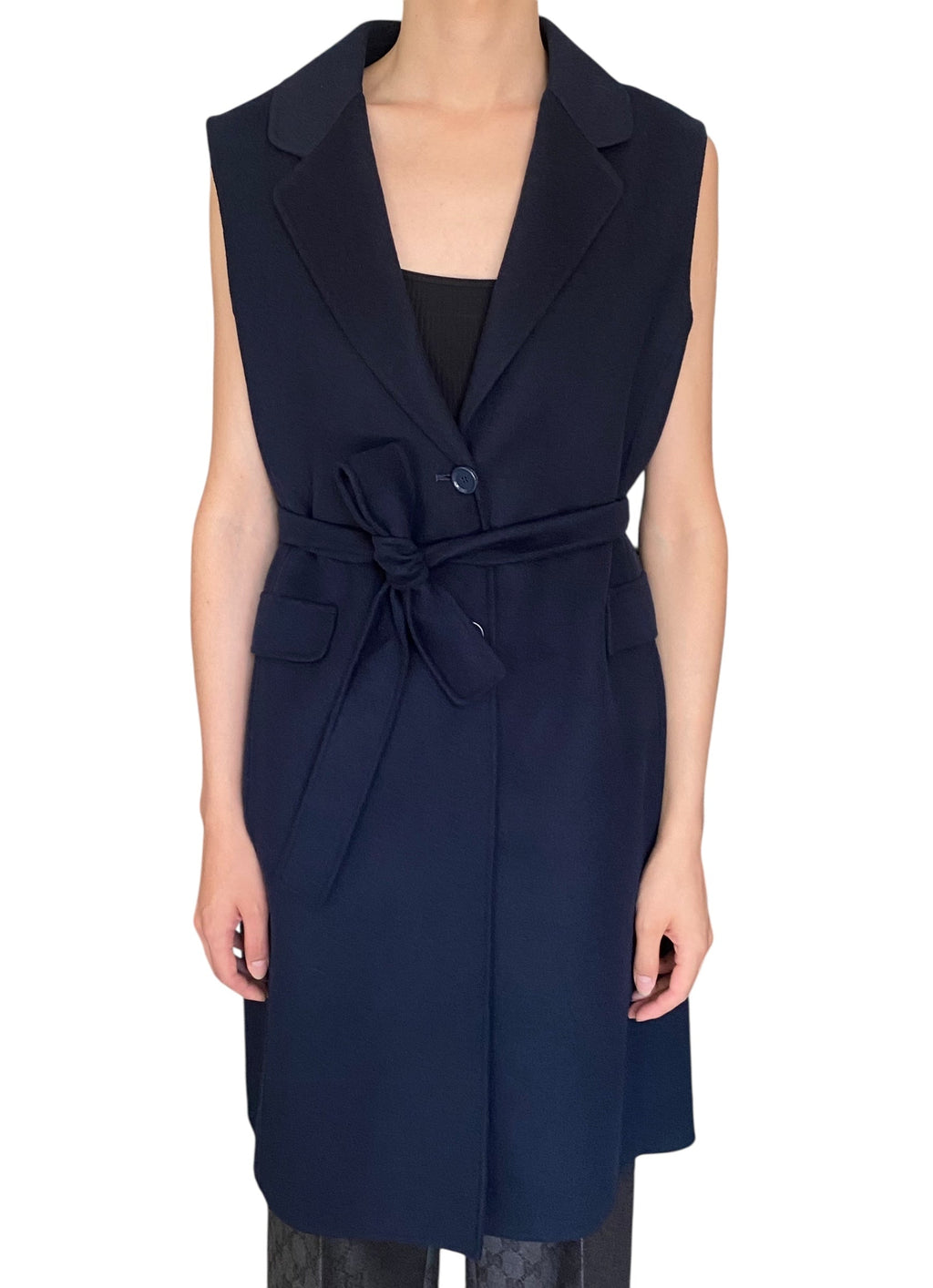 Max Mara Navy Double Faced Wool Wrap Long Vest - US 8