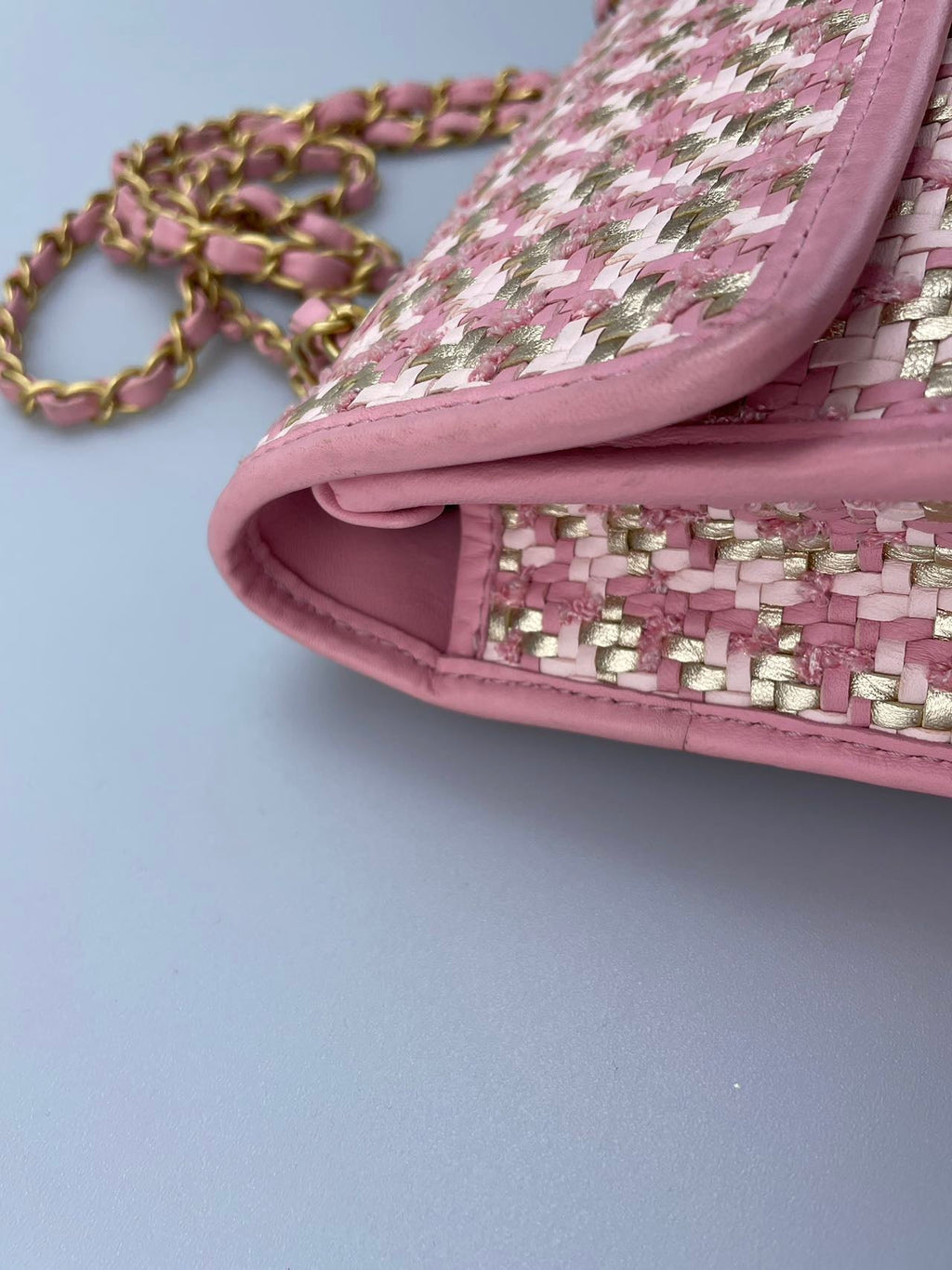 Chanel Classic Single Flap Bag Pink Woven 23C Gold Hardware