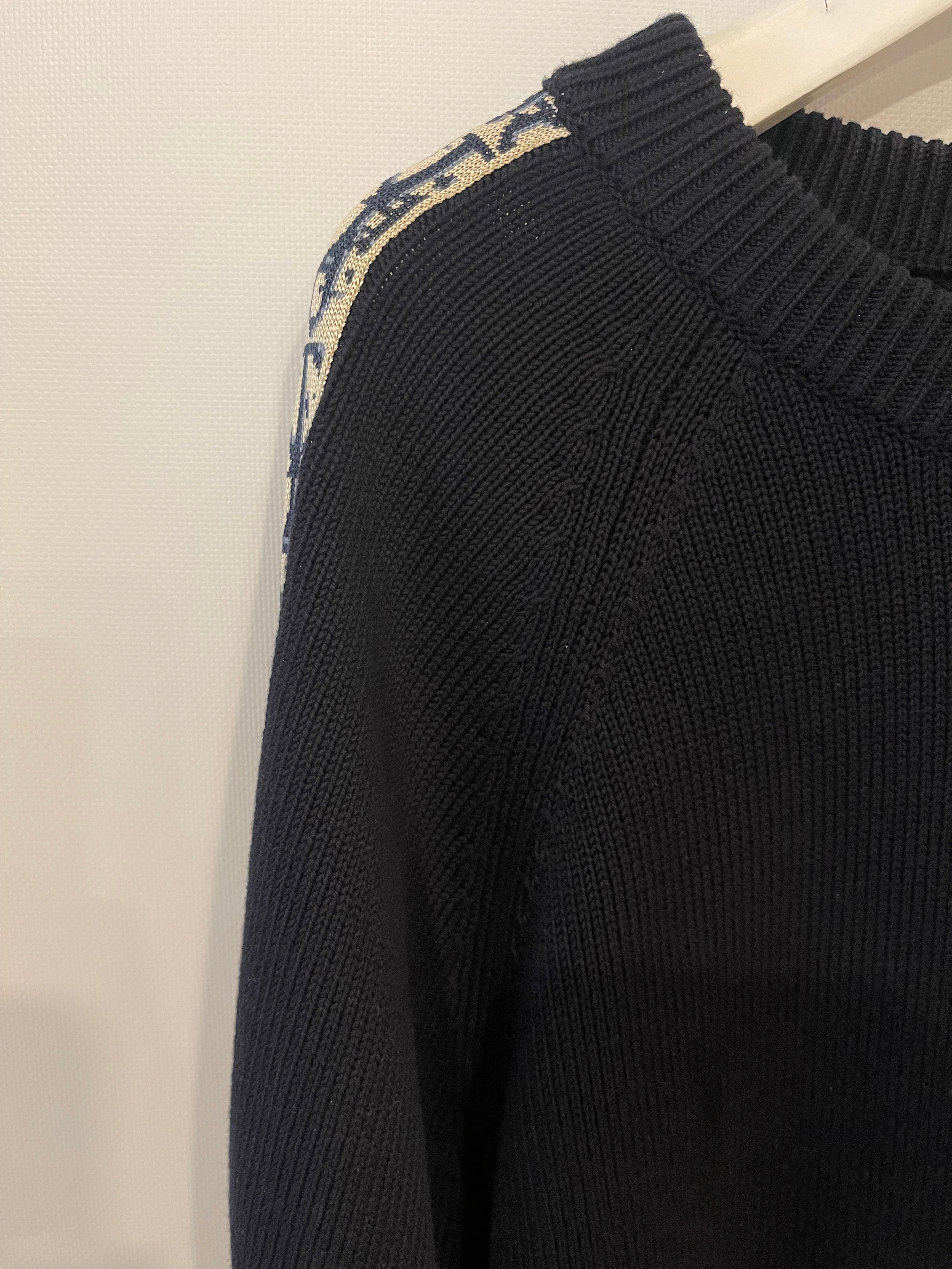 Christian Dior Menswear Navy Jumper With Oblique Logo Sleeve Detail Size L