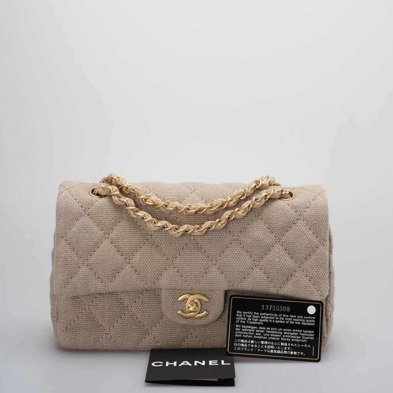 Chanel Linen Timeless Quilted Medium Flap in Beige