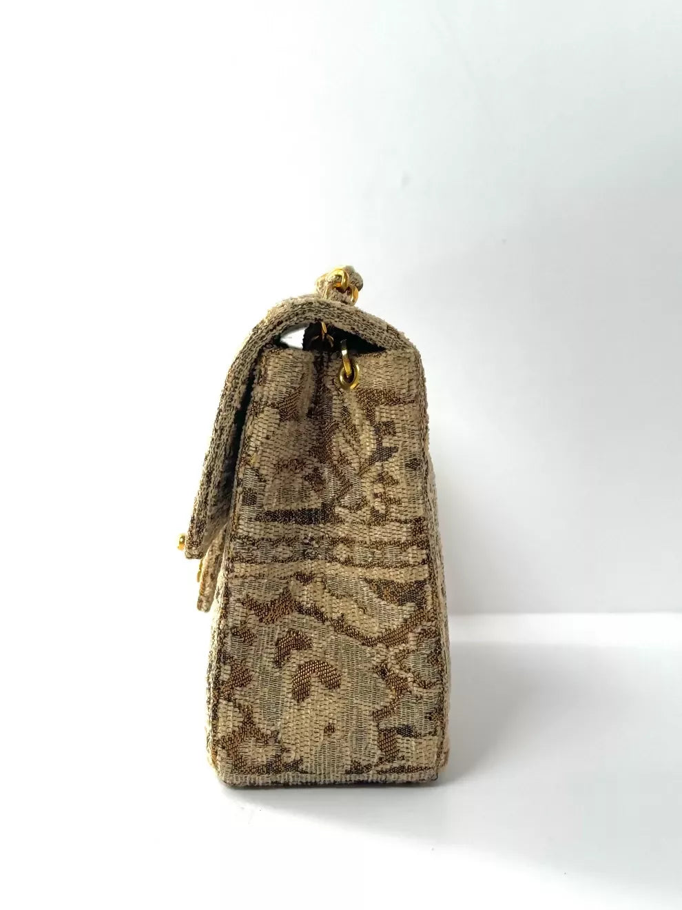Chanel Vintage 1991 Bronze Metallic Brocade Mini Square Flap Bag