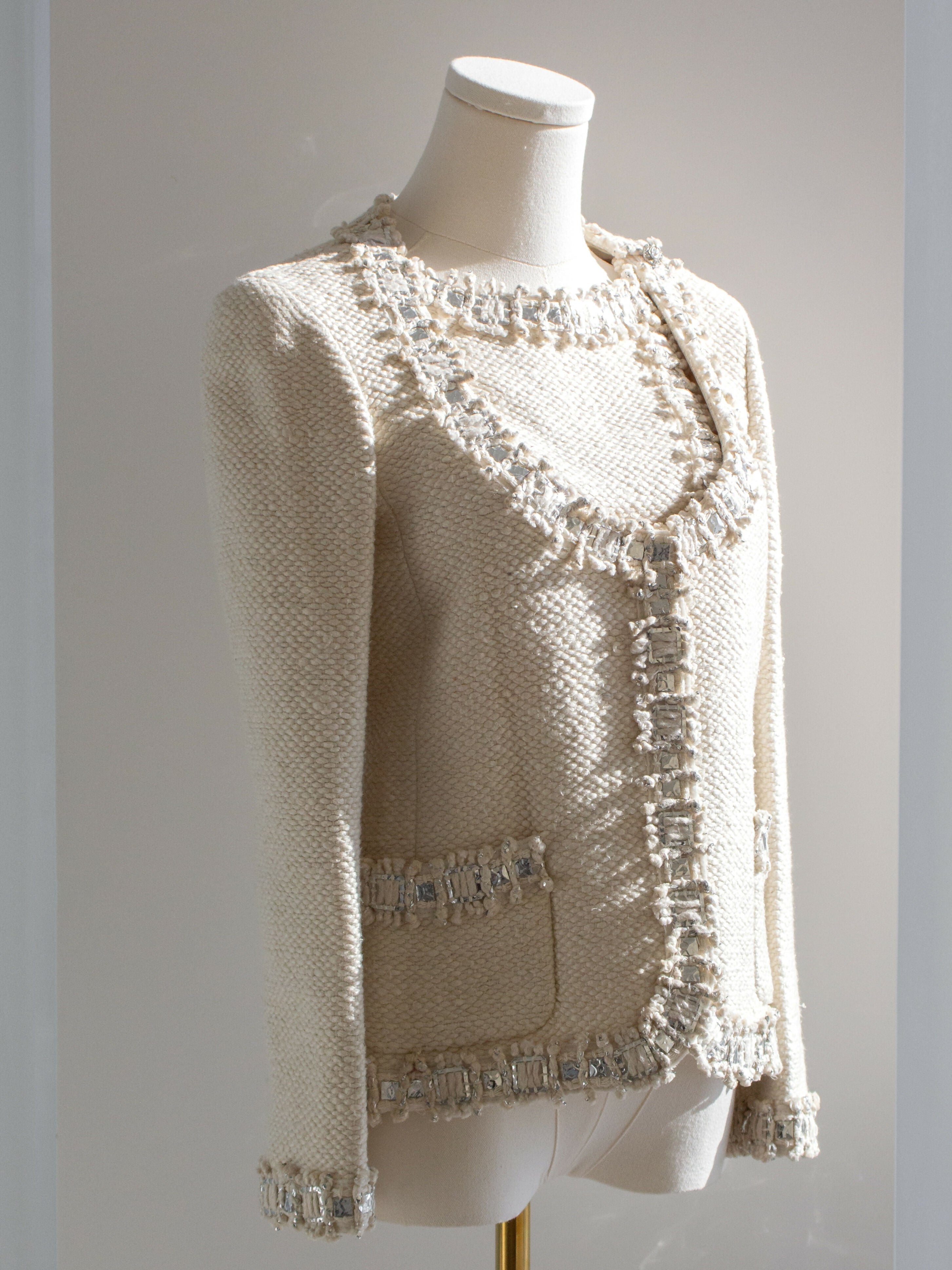Chanel Pre-Fall 2012 Bombay Ecru Silver Embellished Tweed 12A Jacket
