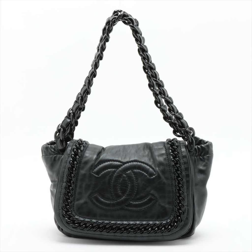 Chanel Black Crinkled Patent Leather Modern Chain Flap Bag