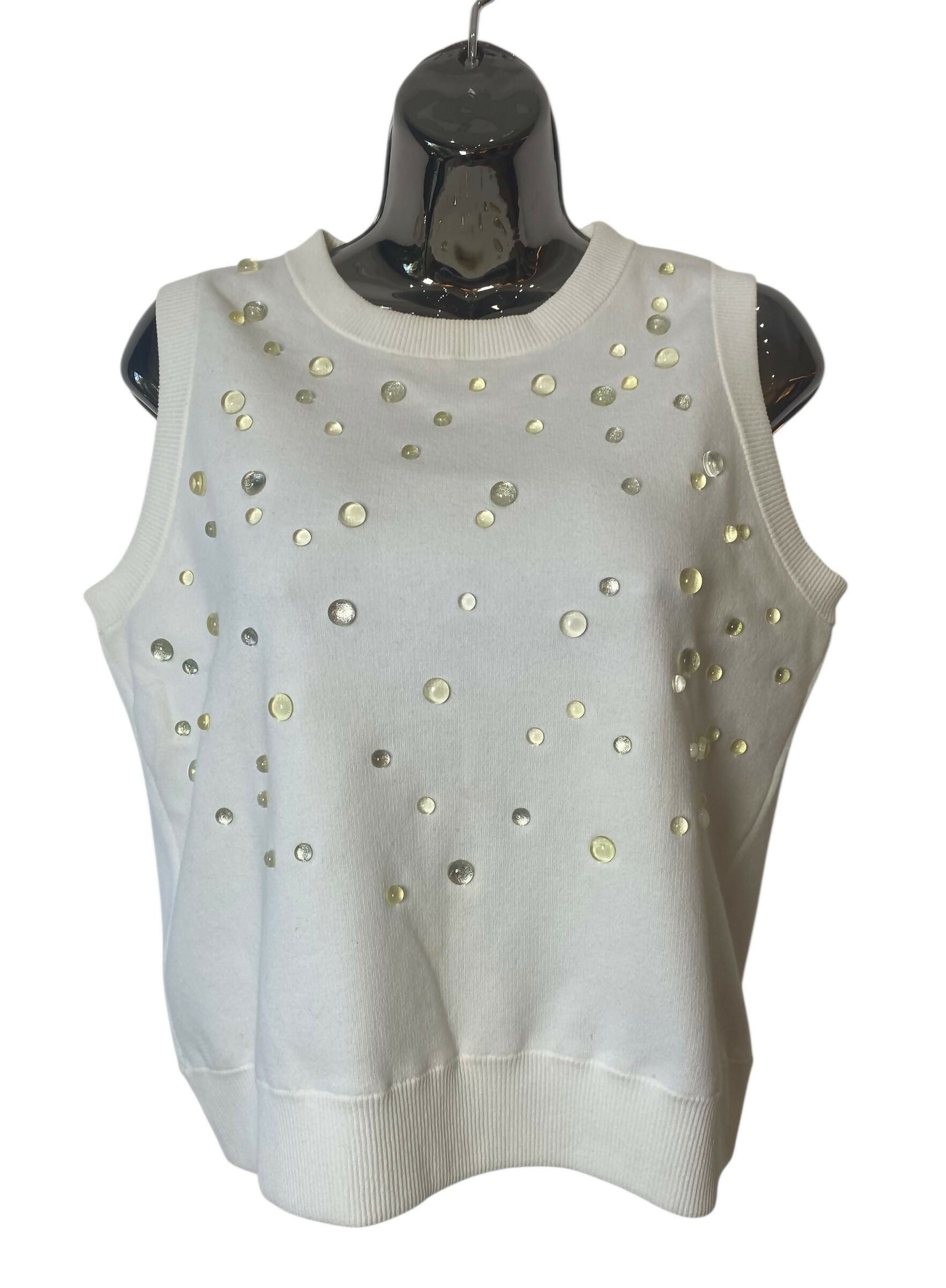 CHANEL 18P WATER DROP EMBELLISHED COTTON BLOUSE TOP FR 38