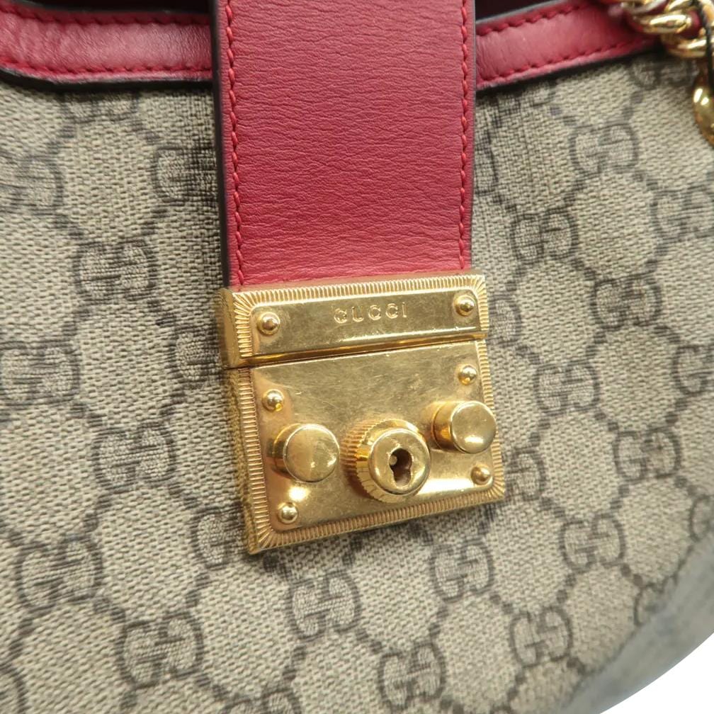 GUCCI Padlock Medium GG Supreme Canvas Tote Bag Red