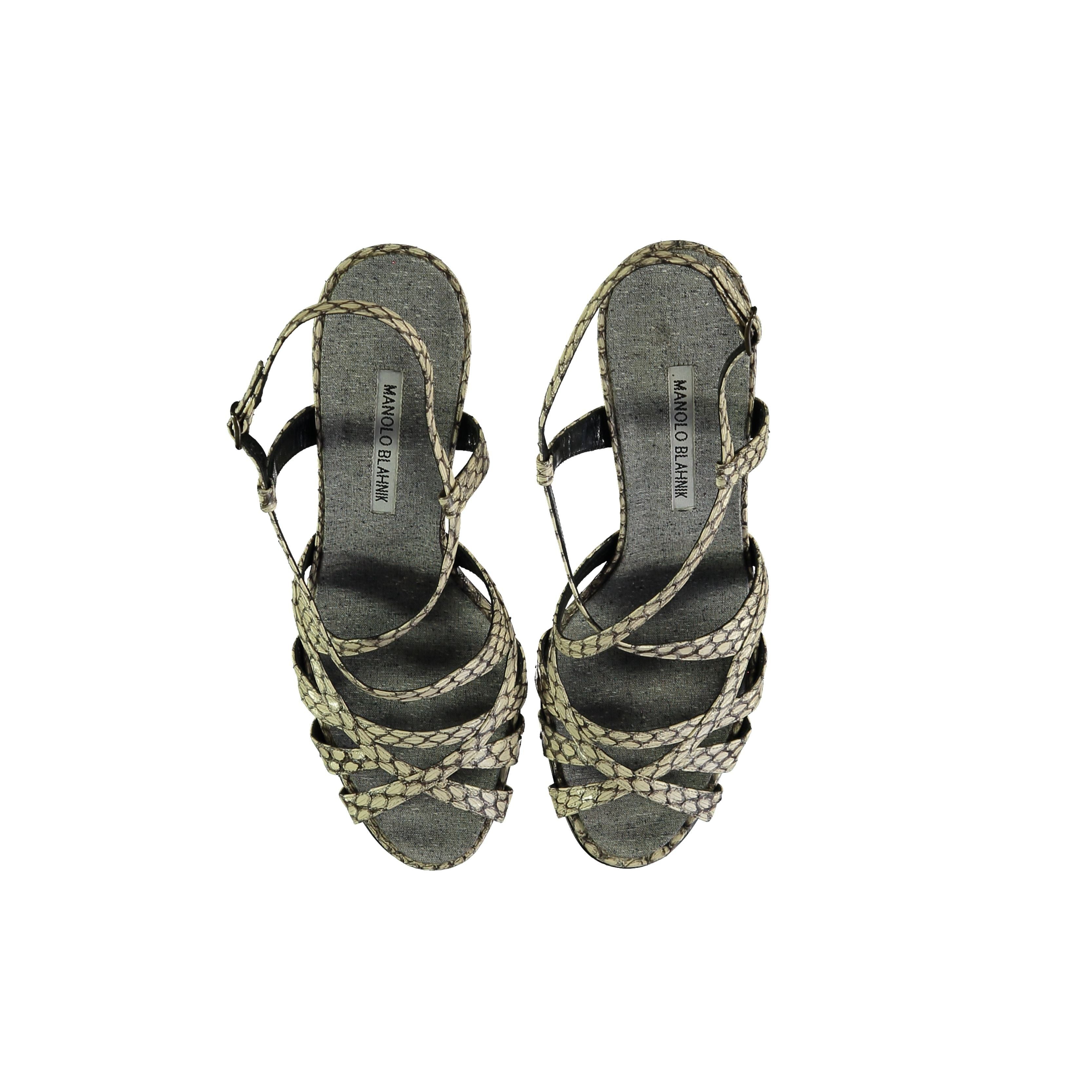 Women's Manolo Blahnik Snakeskin Strappy Heel Sandals