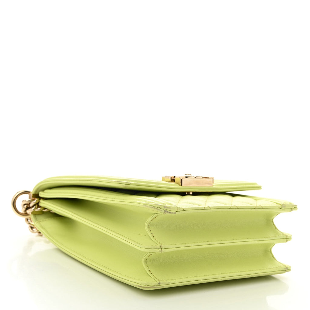 Calfskin Quilted North South Boy Flap Light Green