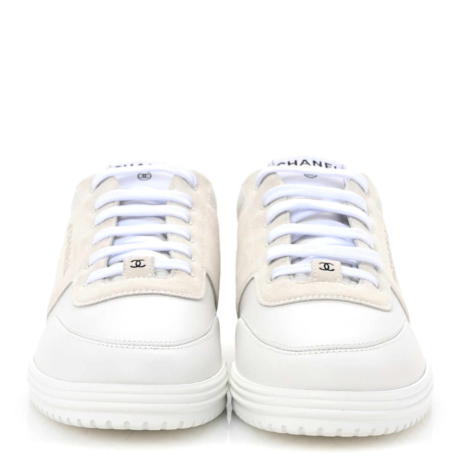 Calfskin Suede Coco Mark Logo Womens Sneakers 40 White