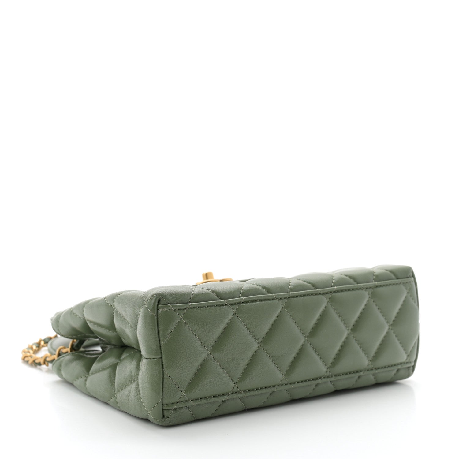 Shiny Aged Calfskin Quilted Nano Kelly Shopper Khaki