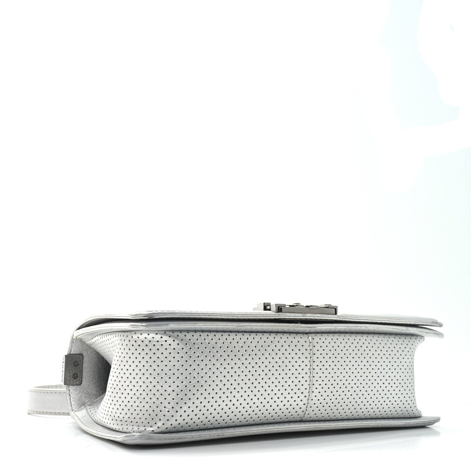 Metallic Lambskin Perforated Quilted Medium Boy Flap Argent