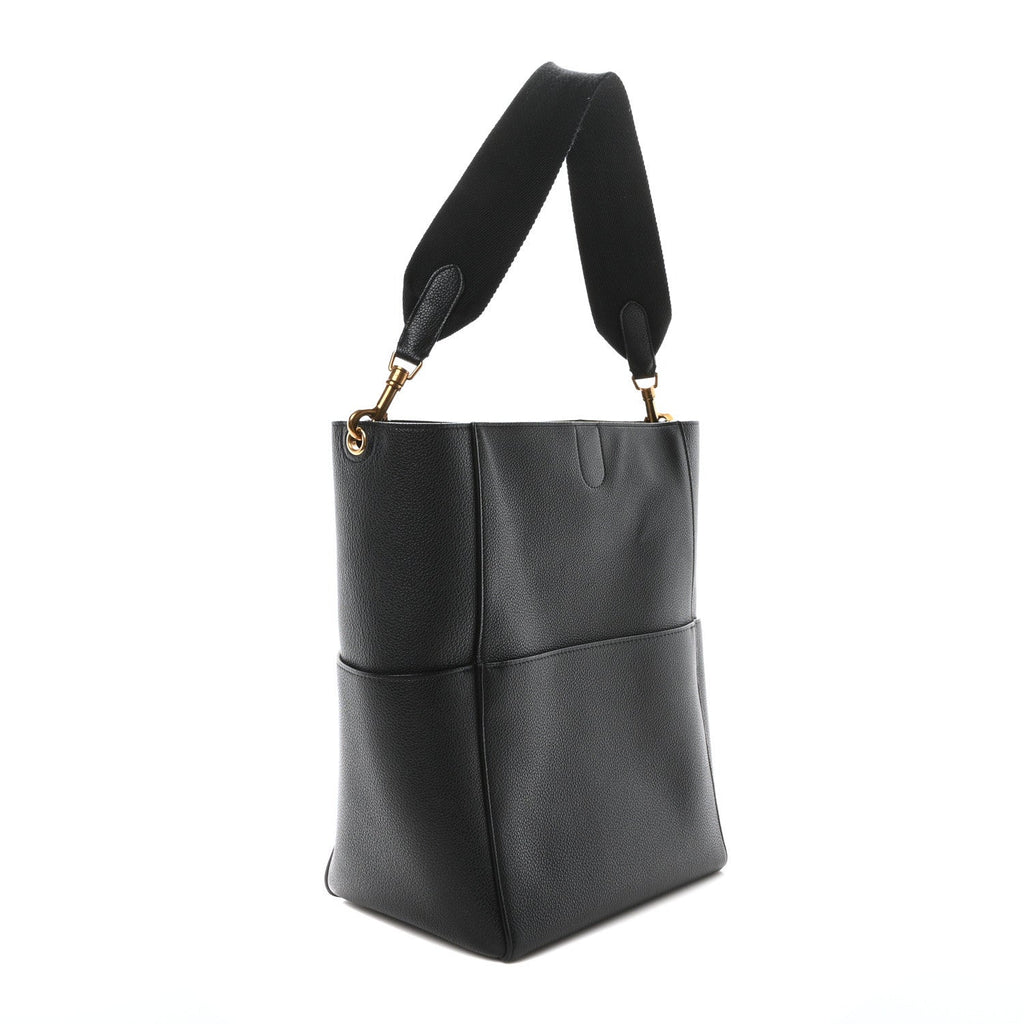 Soft Grained Calfskin Sangle Bucket Bag Black