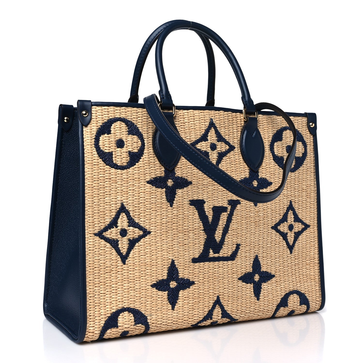 Raffia Calfskin Monogram Giant Onthego MM Blue