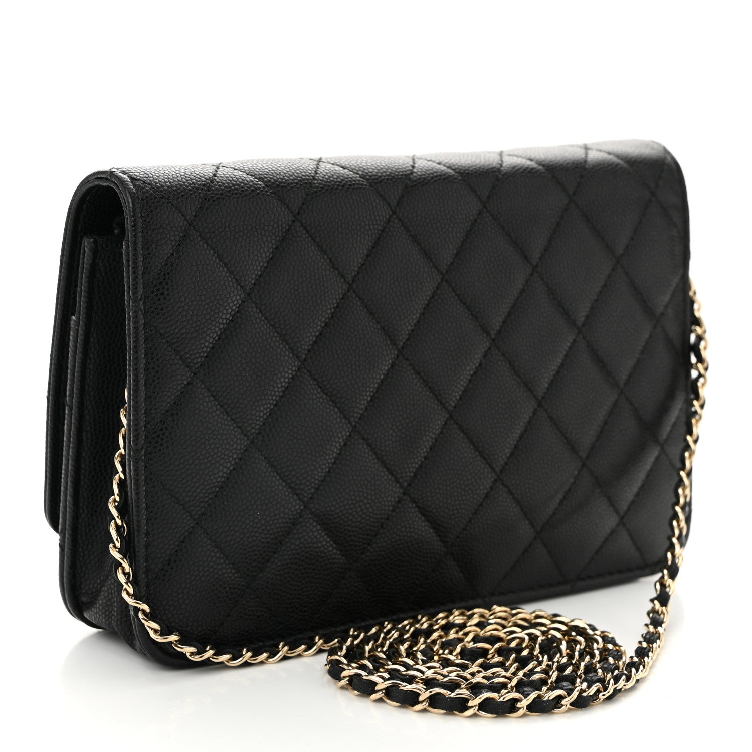 Caviar Quilted Golden Class Wallet On Chain WOC Black