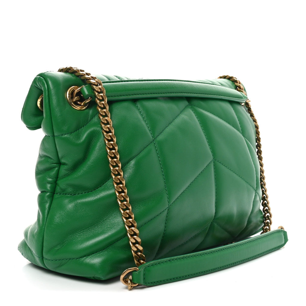 Lambskin Quilted Small Loulou Puffer Monogram Chain Satchel New Vert