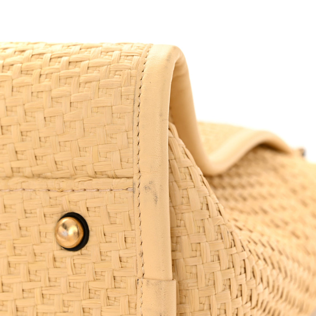 Straw Raffia Calfskin Chain Small Deauville Tote Beige Black