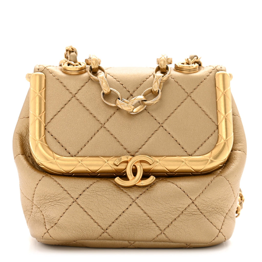 Metallic Lambskin Quilted Micro My Crush Bag Gold