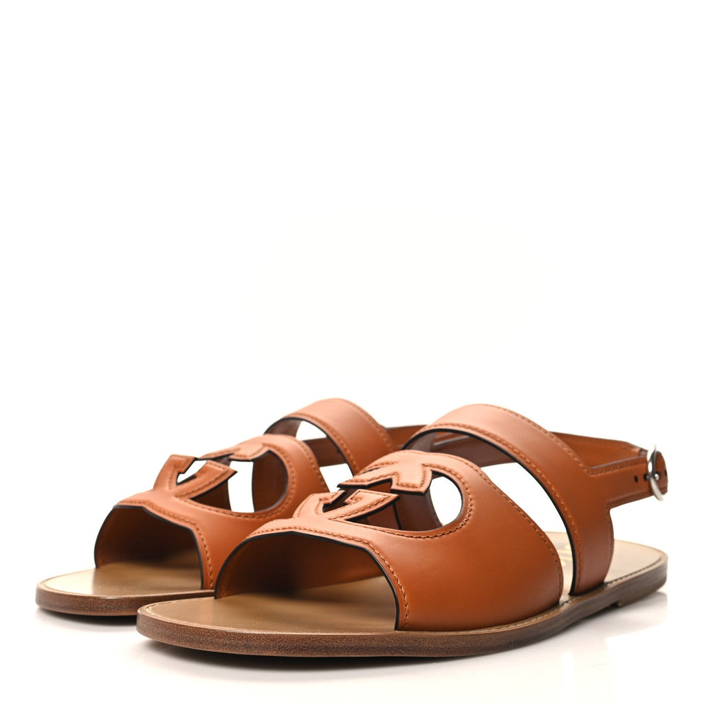 Cosmos Softy Calfskin Interlocking G Cut Out Mens Sandal 12 Harness Brown