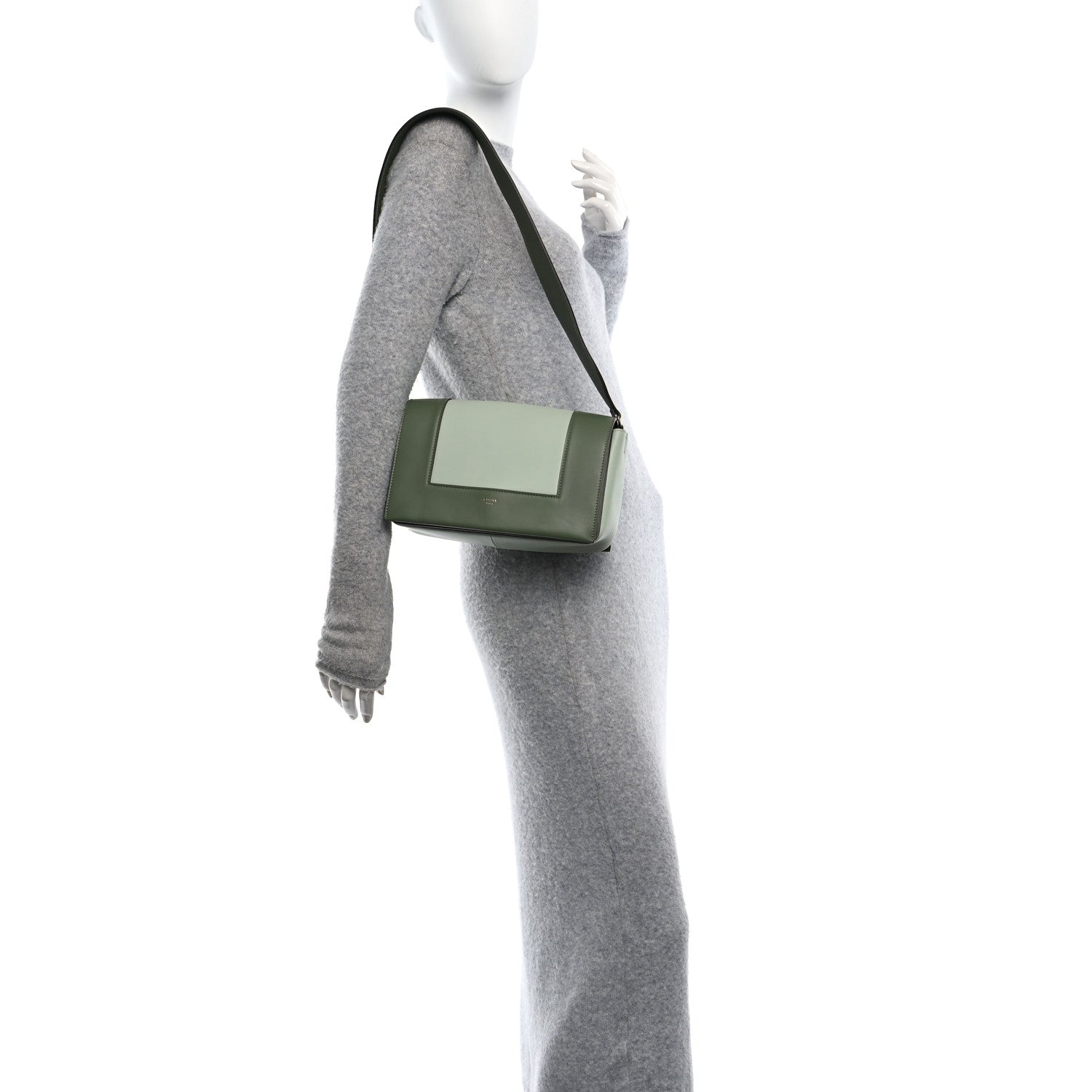Shiny Smooth Calfskin Medium Frame Shoulder Bag Olive Pastel Green