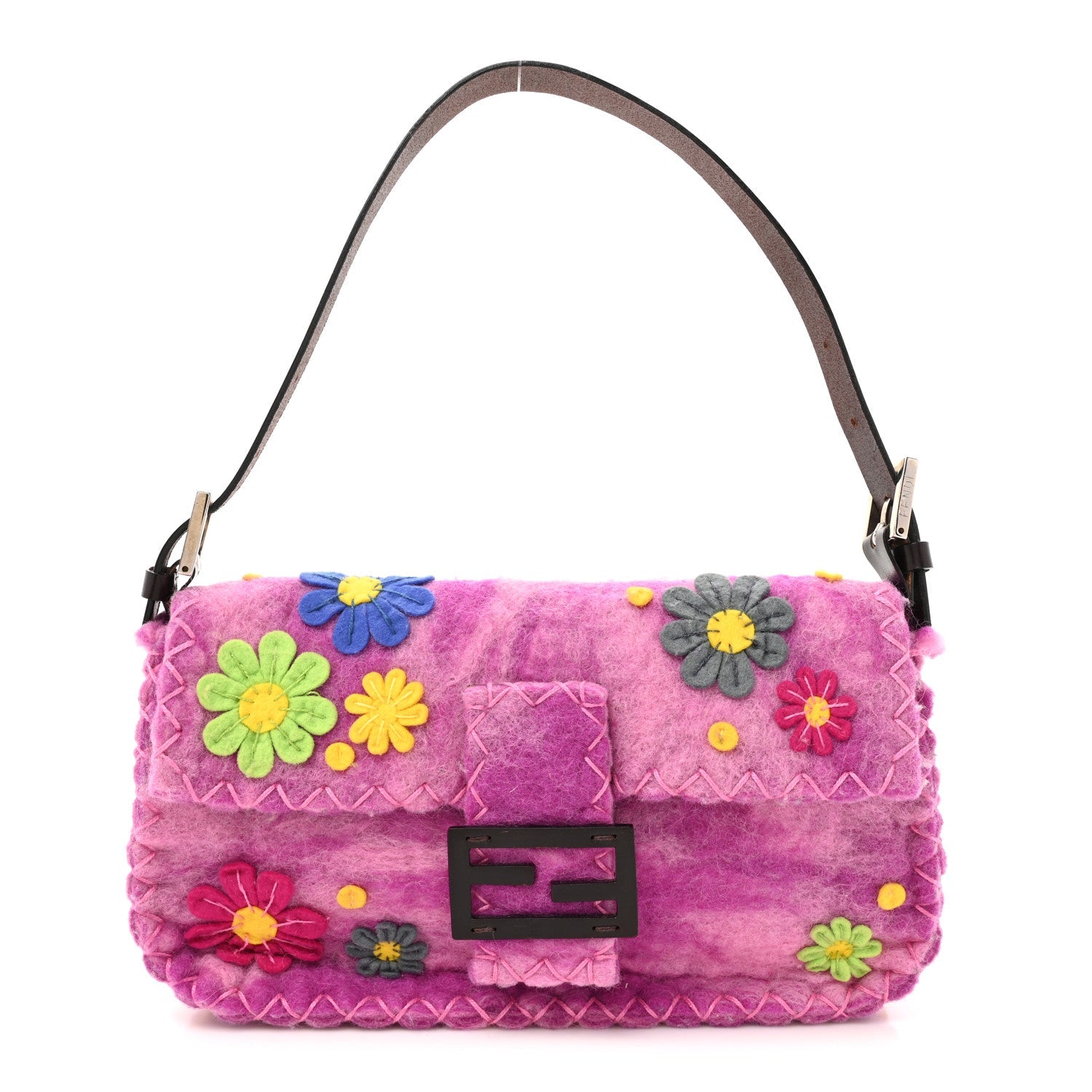Felt Flower Applique Baguette Pink Multicolor