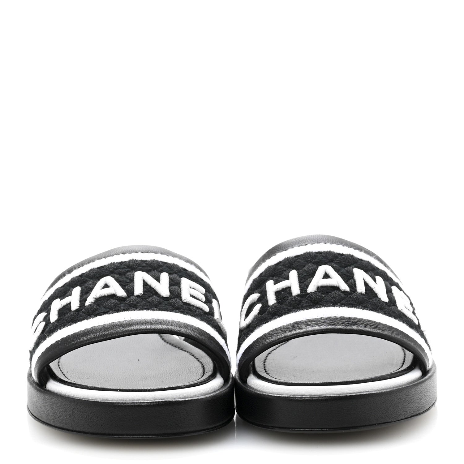 Lambskin Embroidered CC Mule Sandal 38.5 Black White