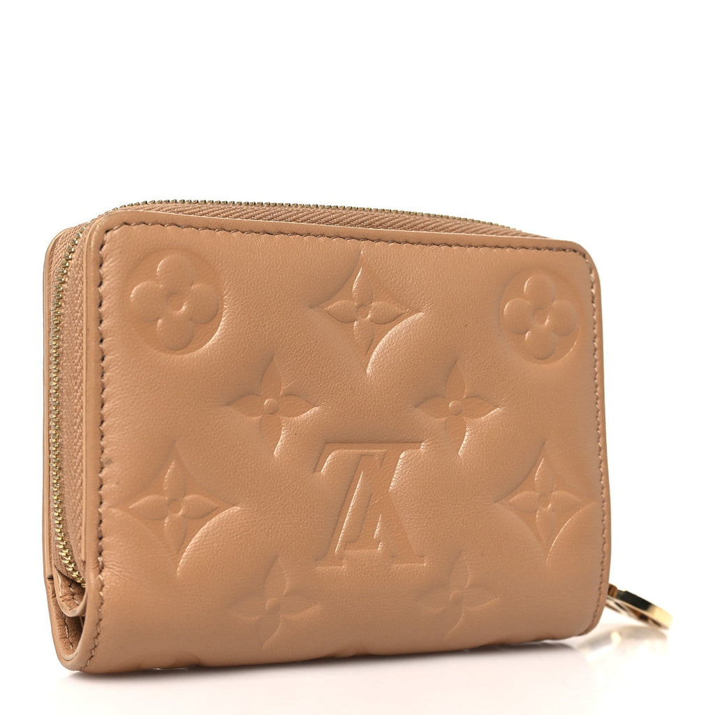 Lambskin Embossed Monogram Lou Coussin Wallet Camel