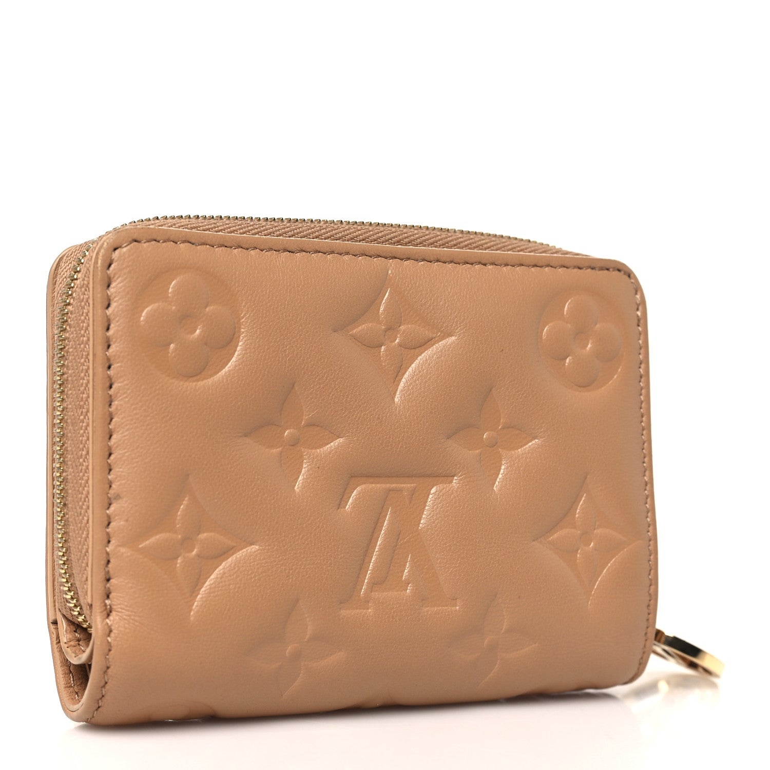 Lambskin Embossed Monogram Lou Coussin Wallet Camel