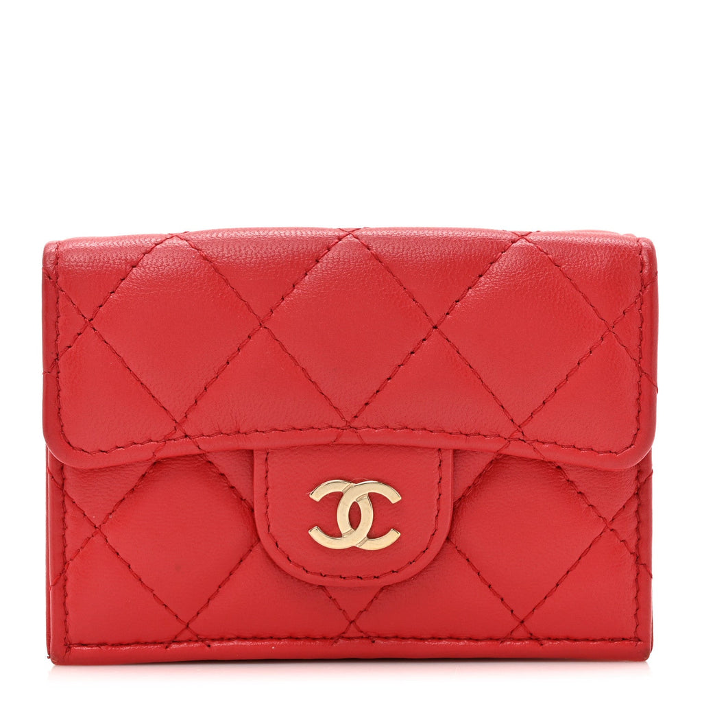 Lambskin Quilted Double Flap Wallet  Red
