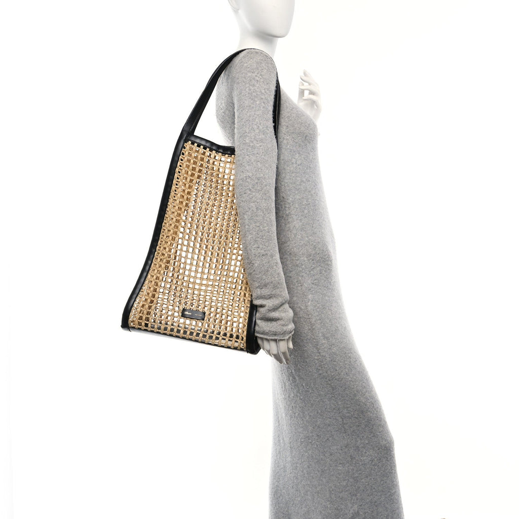 Raffia Calfskin June Cutout Palm Tote Natural Black
