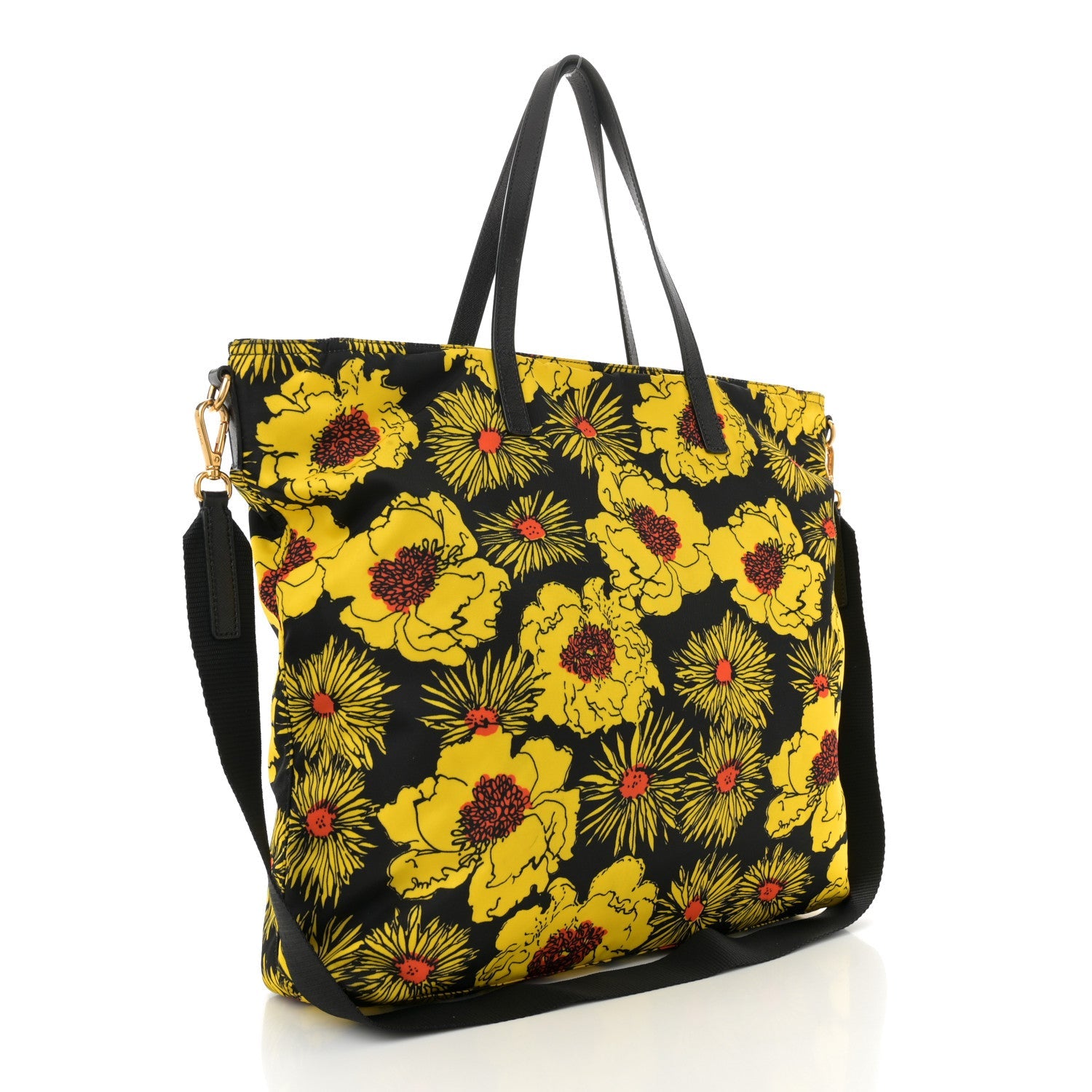 Tessuto Nylon Saffiano Floral Print Tote Giallo