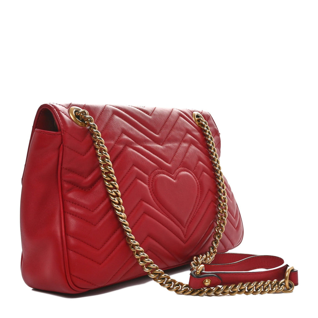 Calfskin Matelasse Medium GG Marmont Shoulder Bag Hibiscus Red