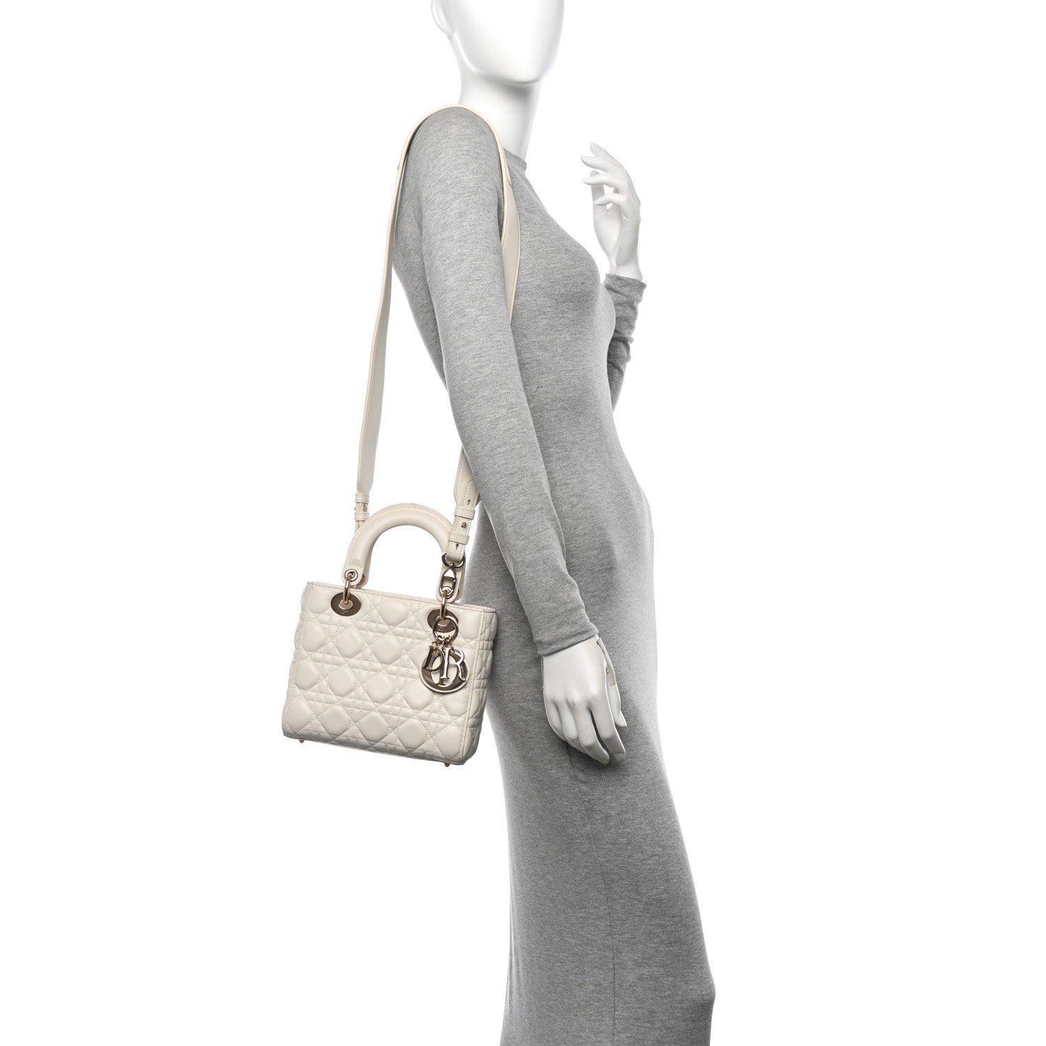 Lambskin Cannage Small Lucky Badges My Lady Dior White