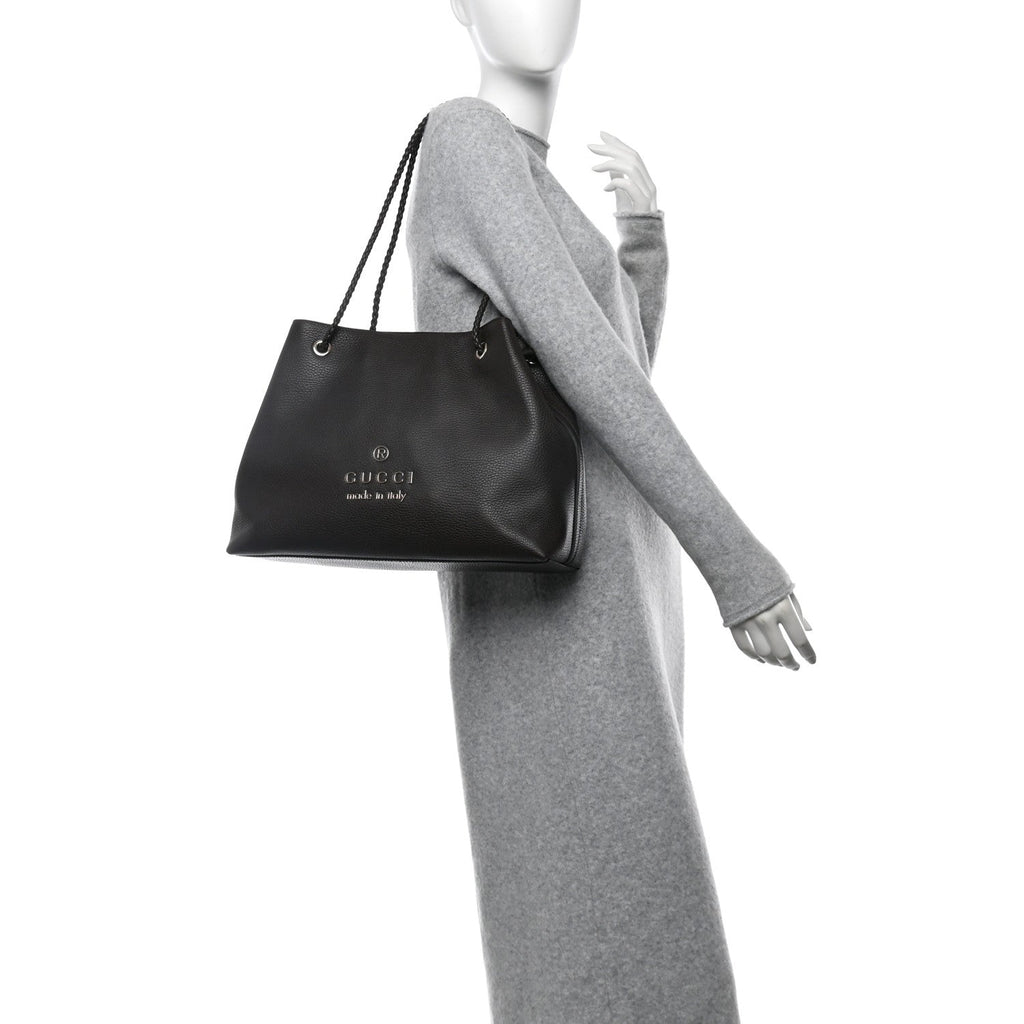 Calfskin Medium Braided Handle Gifford Tote Dark Brown