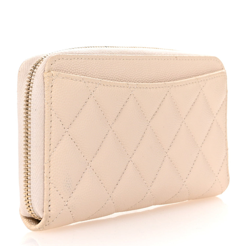 Caviar Quilted Medium Zip Around Wallet White