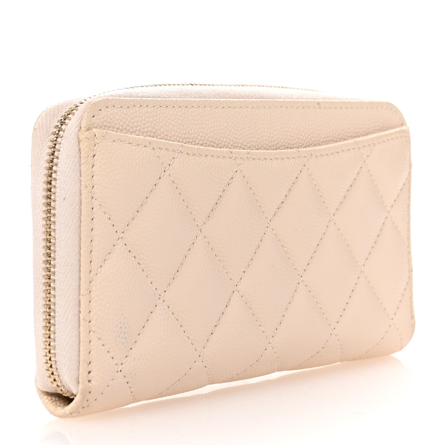 Caviar Quilted Medium Zip Around Wallet White