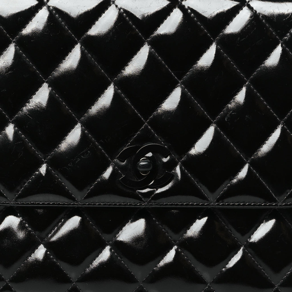 Patent Quilted Shoulder Flap Bag Black