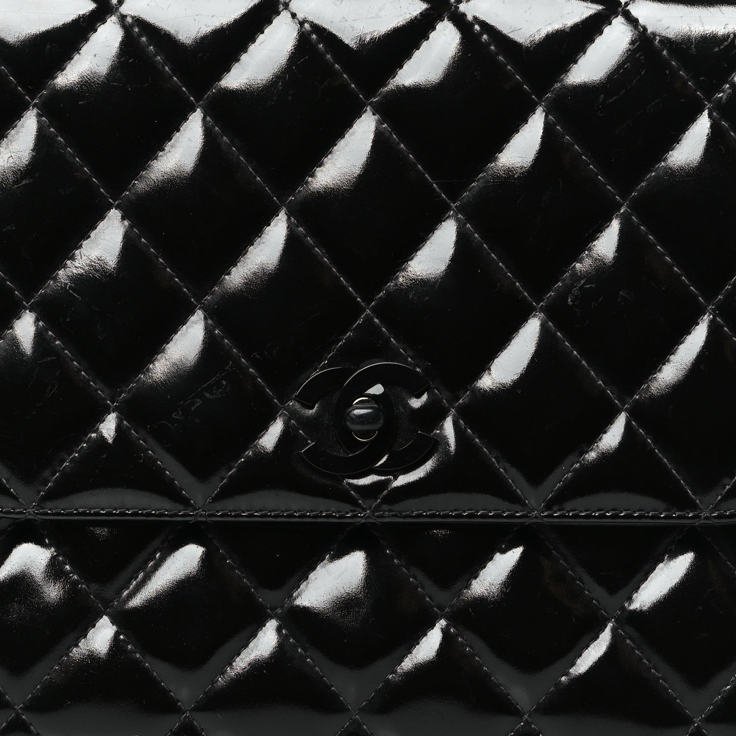 Patent Quilted Shoulder Flap Bag Black