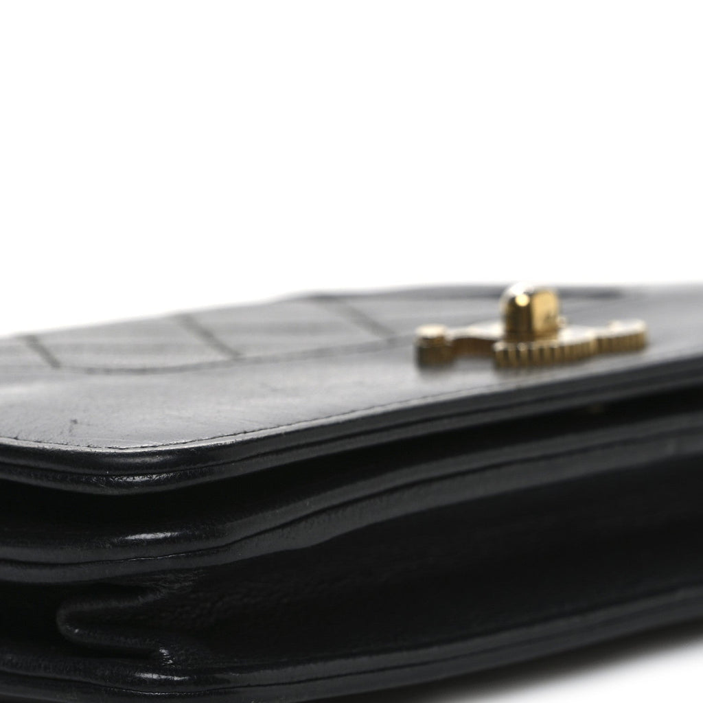 Sheepskin Quilted Mini Vintage Mademoiselle Wallet On Chain WOC Black